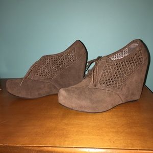 Taupe wedge booties